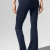 Legginsy High-Waist Airbrush z rozszerzanymi nogawkami – granatowe