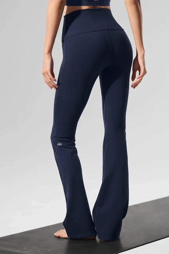 Legginsy High-Waist Airbrush z rozszerzanymi nogawkami – granatowe