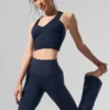 Legginsy High-Waist Airbrush z rozszerzanymi nogawkami – granatowe