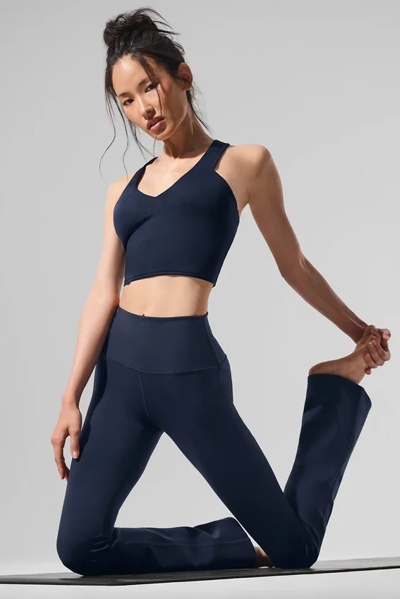 Legginsy High-Waist Airbrush z rozszerzanymi nogawkami – granatowe