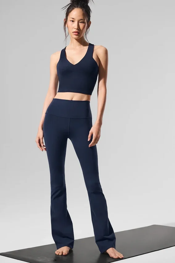 Legginsy High-Waist Airbrush z rozszerzanymi nogawkami – granatowe