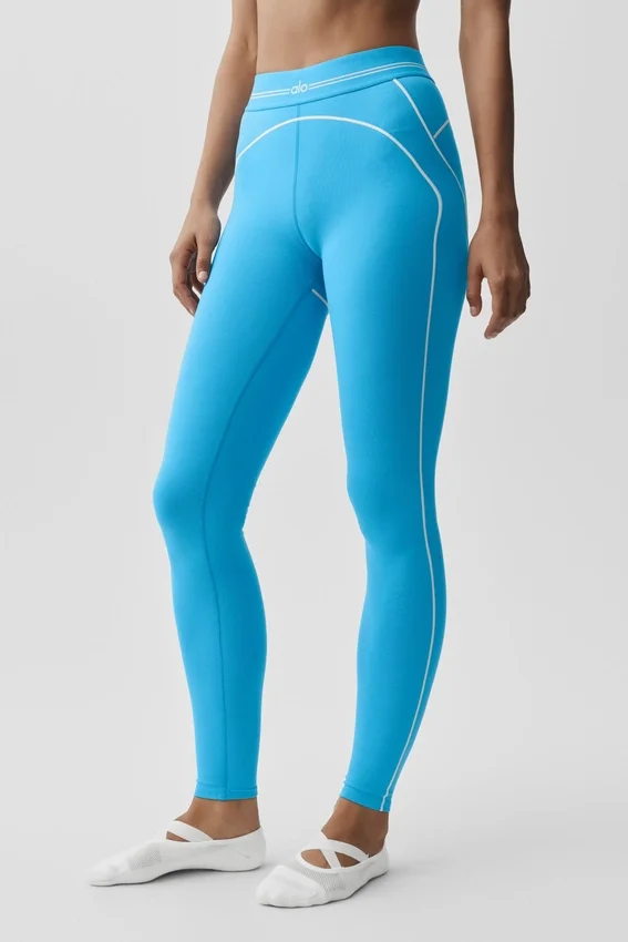 Legginsy z wysokim stanem i motywem serca w stylu Airbrush – błękit azurowy/biały