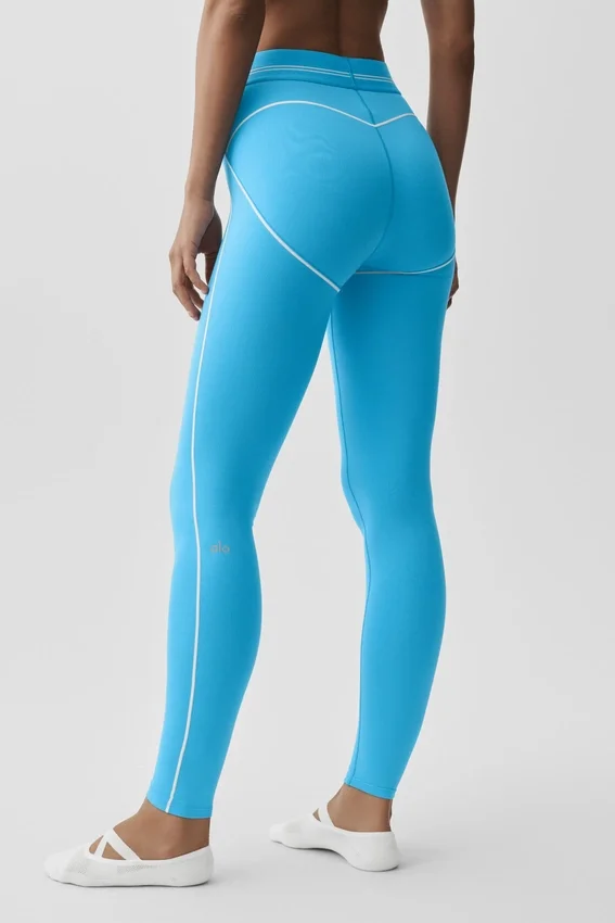 Legginsy z wysokim stanem i motywem serca w stylu Airbrush – błękit azurowy/biały