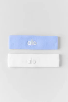 Opaska na czoło Glow (pakiet 2 szt.) – jasnoniebieski Provence/biały