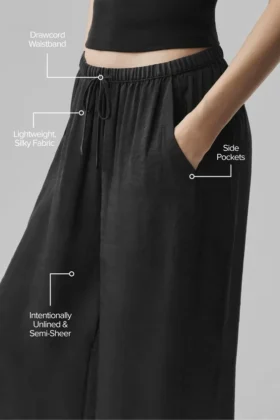 Półprzezroczyste High-Waist spodnie z prostymi nogawkami „Golden Hour” – czarne
