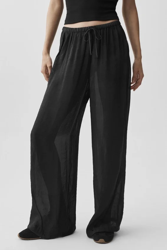 Półprzezroczyste High-Waist spodnie z prostymi nogawkami „Golden Hour” – czarne
