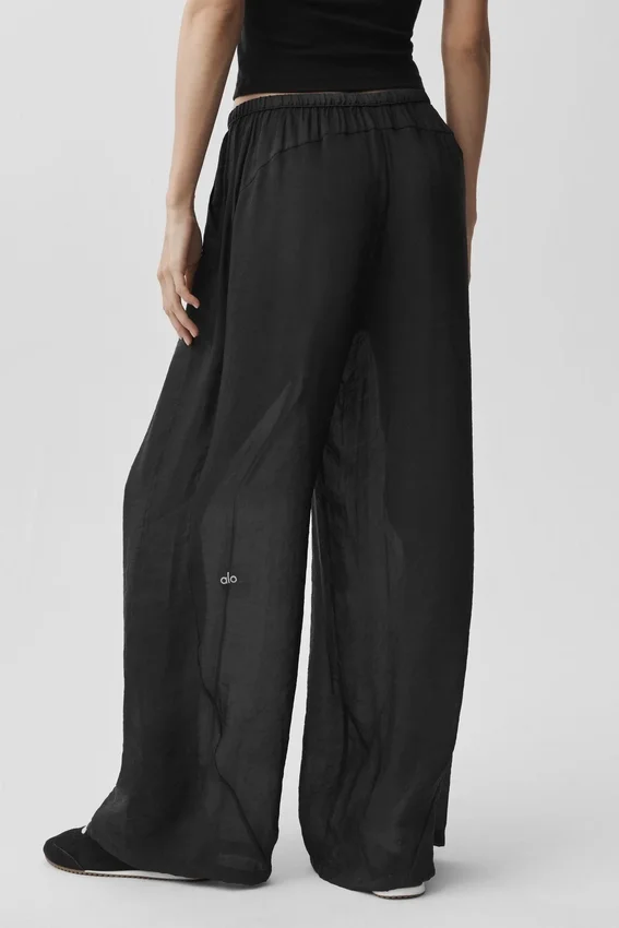 Półprzezroczyste High-Waist spodnie z prostymi nogawkami „Golden Hour” – czarne