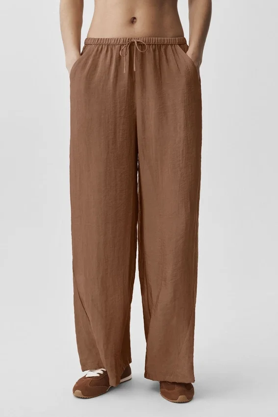 Półprzezroczyste High-Waist spodnie z prostymi nogawkami z kolekcji „Golden Hour” – kolor „Sun Kissed Brown”