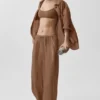 Półprzezroczyste High-Waist spodnie z prostymi nogawkami z kolekcji „Golden Hour” – kolor „Sun Kissed Brown”