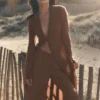Półprzezroczyste High-Waist spodnie z prostymi nogawkami z kolekcji „Golden Hour” – kolor „Sun Kissed Brown”