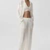 Półprzezroczyste High-Waist Straight Leg Pants „Golden Hour” – kolor kości słoniowej