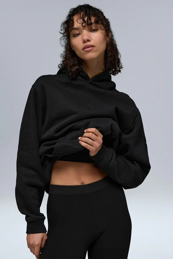 Renown – bluza z kapturem z grubej dzianiny – czarna