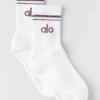 Skarpetki unisex typu half-crew w stylu retro – białe/Plum Kiss
