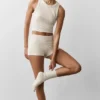 Skarpety unisex typu half-crew w stylu retro – kolor owsiany melanżowy/biały