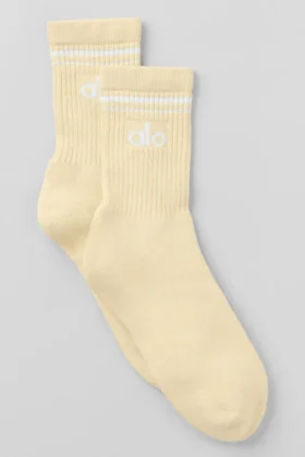 Skarpety unisex typu half-crew w stylu retro – żółty Candlelight/biały
