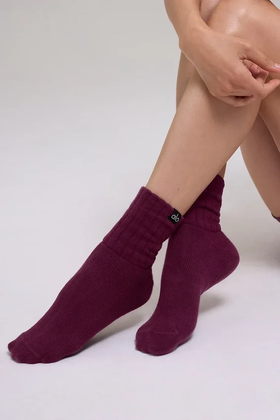 Skarpety unisex z marszczonym ściągaczem – bordowe