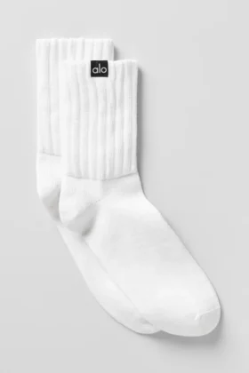 Skarpety unisex z marszczonym wykończeniem, półdługie – White