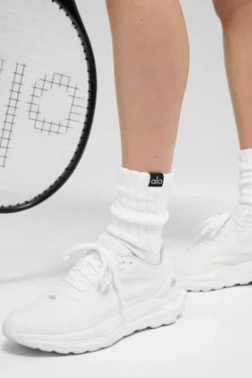 Skarpety unisex z marszczonym wykończeniem, półdługie – White