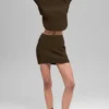Spódnica z dzianiny dżinsowej High-Waist – kolor espresso/czarny