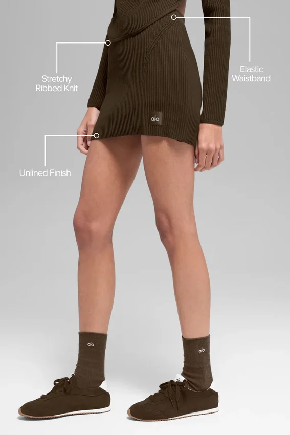 Spódnica z dzianiny dżinsowej High-Waist – kolor espresso/czarny