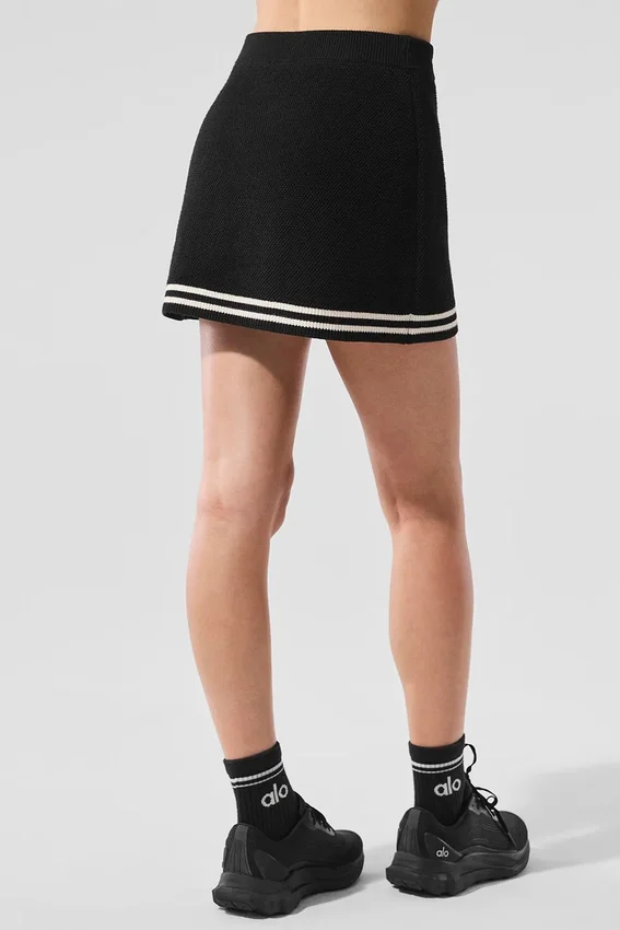 Spódnica z dzianiny typu sweterkowy Tennis Club – czarna/kość słoniowa
