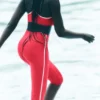 Spodnie capri Airlift High-Waist, supereleganckie, z kontrastowymi wstawkami – Candy Red/White