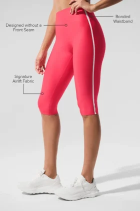 Spodnie capri Airlift High-Waist, supereleganckie, z kontrastowymi wstawkami – Candy Red/White