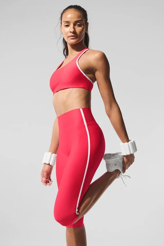 Spodnie capri Airlift High-Waist, supereleganckie, z kontrastowymi wstawkami – Candy Red/White