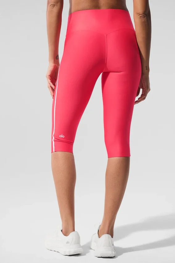 Spodnie capri Airlift High-Waist, supereleganckie, z kontrastowymi wstawkami – Candy Red/White