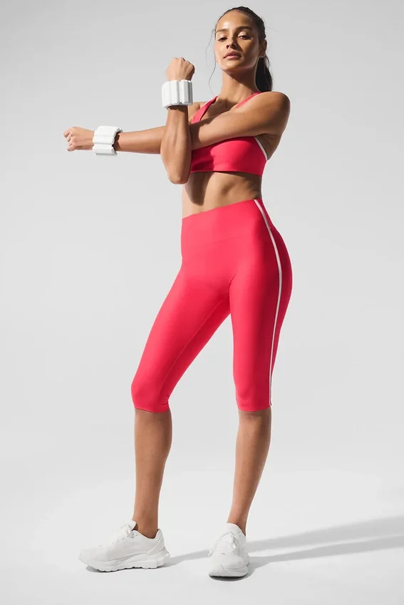Spodnie capri Airlift High-Waist, supereleganckie, z kontrastowymi wstawkami – Candy Red/White