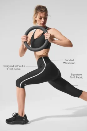 Spodnie capri Airlift High-Waist z kontrastowymi wstawkami – czarne/białe