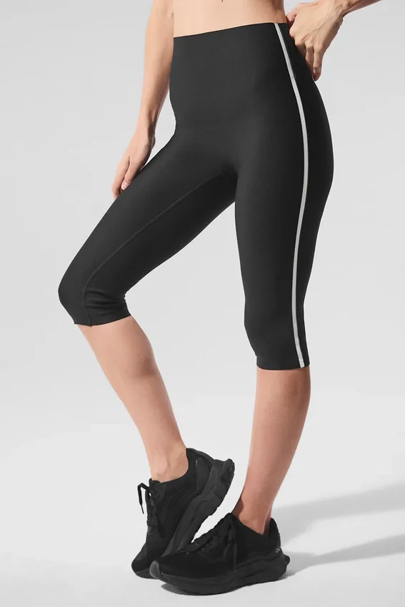 Spodnie capri Airlift High-Waist z kontrastowymi wstawkami – czarne/białe