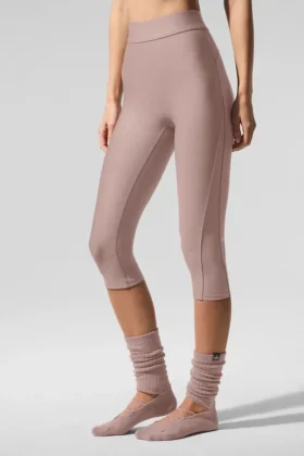 Spodnie capri Airlift High-Waist z siateczką, z wysokim stanem, model „Just Right” – kolor taupe