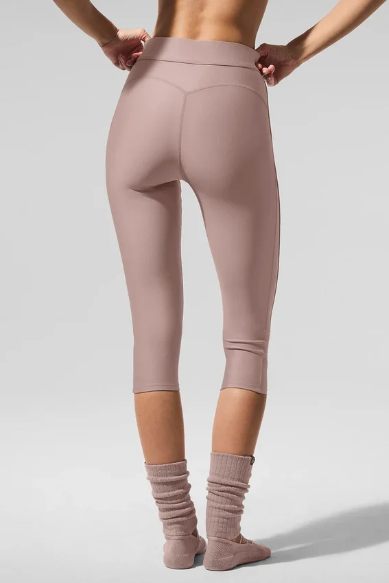 Spodnie capri Airlift High-Waist z siateczką, z wysokim stanem, model „Just Right” – kolor taupe