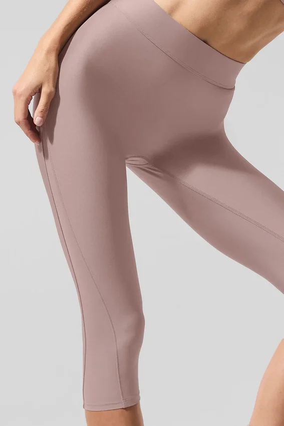 Spodnie capri Airlift High-Waist z siateczką, z wysokim stanem, model „Just Right” – kolor taupe