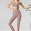 Spodnie capri Airlift High-Waist z siateczką, z wysokim stanem, model „Just Right” – kolor taupe