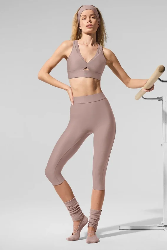 Spodnie capri Airlift High-Waist z siateczką, z wysokim stanem, model „Just Right” – kolor taupe