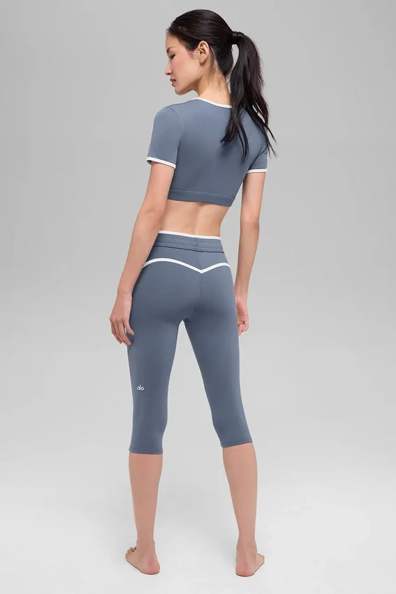 Spodnie capri High-Waist Airbrush Race Pace – kolor Bluestone/White