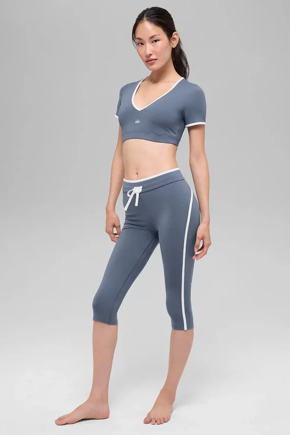 Spodnie capri High-Waist Airbrush Race Pace – kolor Bluestone/White