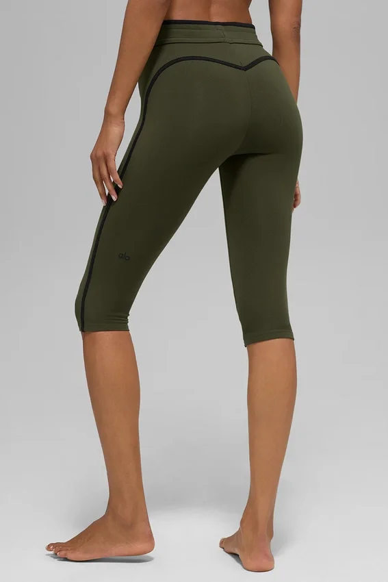 Spodnie capri High-Waist Airbrush Race Pace – zielono-oliwkowe/czarne
