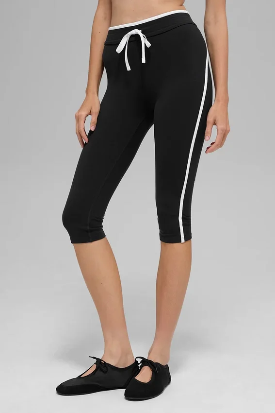 Spodnie capri High-Waist Airbrush z krojem Race Pace – czarne/białe