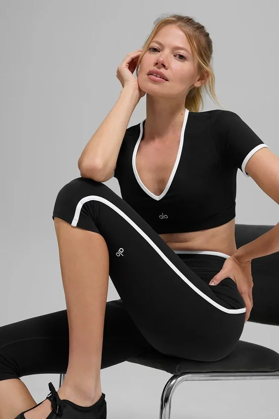 Spodnie capri High-Waist Airbrush z krojem Race Pace – czarne/białe