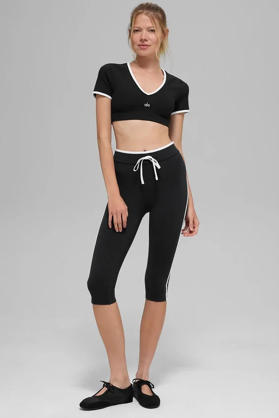 Spodnie capri High-Waist Airbrush z krojem Race Pace – czarne/białe