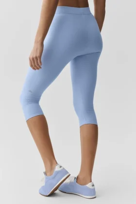 Spodnie capri High-Waist Alosoft w stylu lat 90. – jasnoniebieskie