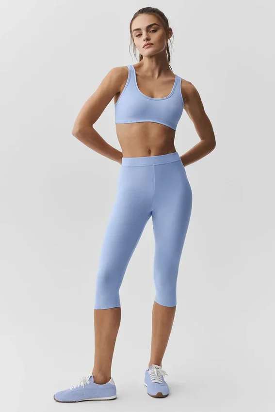 Spodnie capri High-Waist Alosoft w stylu lat 90. – jasnoniebieskie