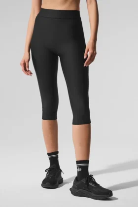 Spodnie capri z siateczki Airlift High-Waist – idealne dopasowanie – czarne