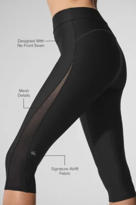 Spodnie capri z siateczki Airlift High-Waist – idealne dopasowanie – czarne
