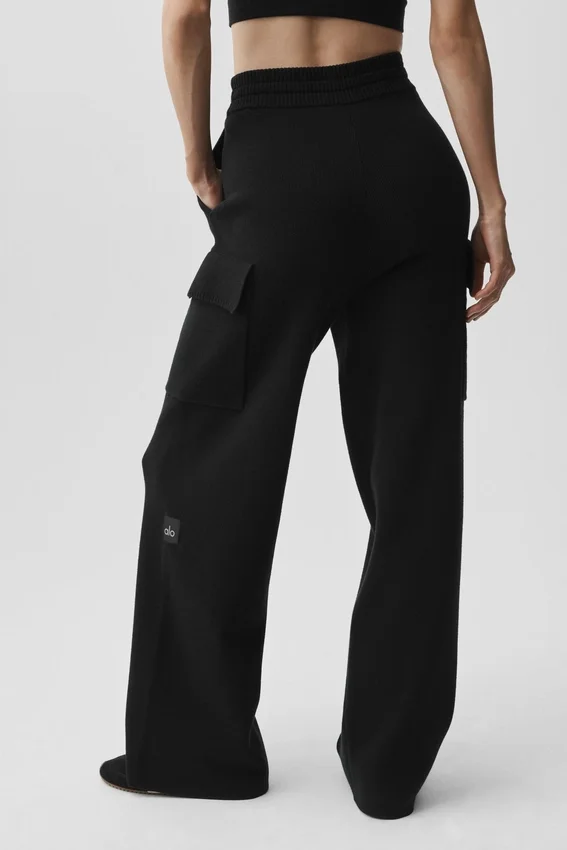 Spodnie cargo High-Waist Scholar Knit – czarne