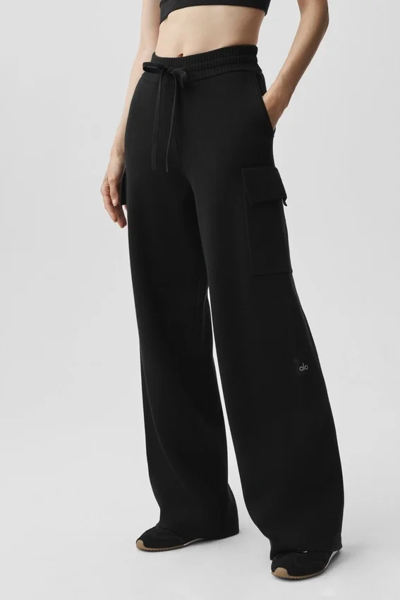 Spodnie cargo High-Waist Scholar Knit – czarne
