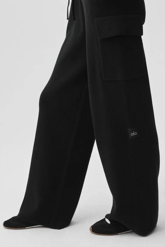 Spodnie cargo High-Waist Scholar Knit – czarne